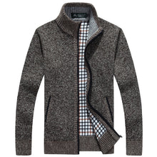 Load image into Gallery viewer, Winter Thick Men's Knitted Sweater Coat Off White Long Sleeve Cardigan Fleece Full Zip Male Causal Plus Size Clothing for Autumn
